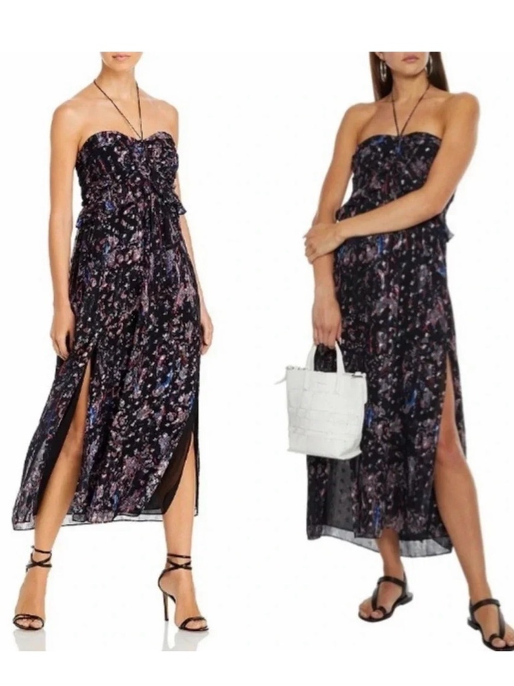 IRO Somov Metallic Paisley Lurex Halter Midi Dress FR36 US4